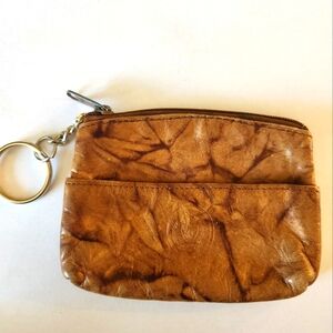 Vintage Tommy Hilfiger Genuine Leather Marbled Brown Zipper Keychain Coin Purse